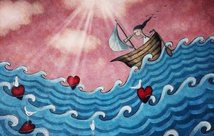Teknedeki kız-kalpler-sanat