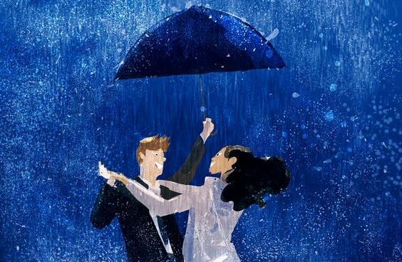 yağmurda dans eden çift