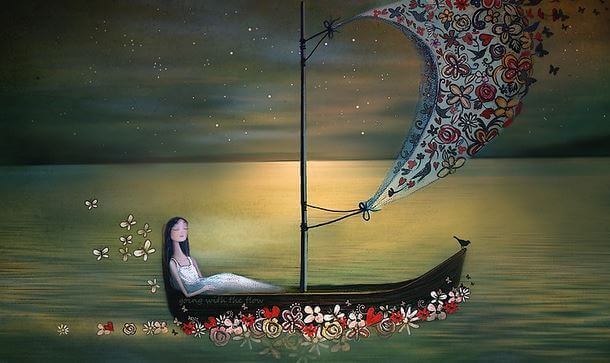 çiçekli yelken ve kayık