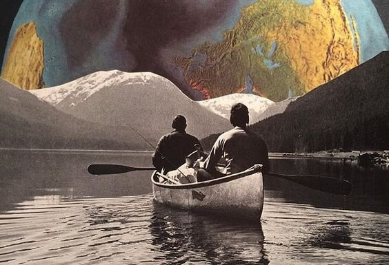 sandaldaki iki adam dünyaya kürek çekiyor