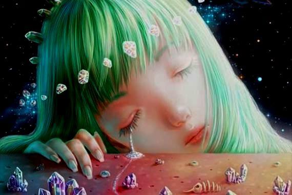 yeşil saçlı mutsuz kız