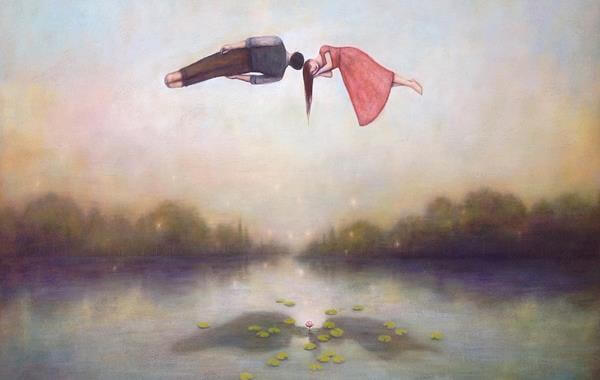 gölün üstünde uçan çift