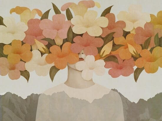 kadının yüzünde çiçekler