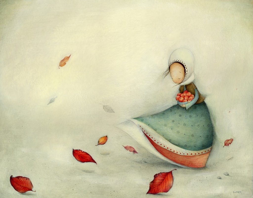 bir sepet elma taşıyan kız