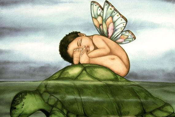 kaplumbağa ve kelebek çocuk