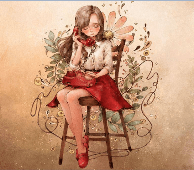 telefonda konuşan kırmızı etekli kız