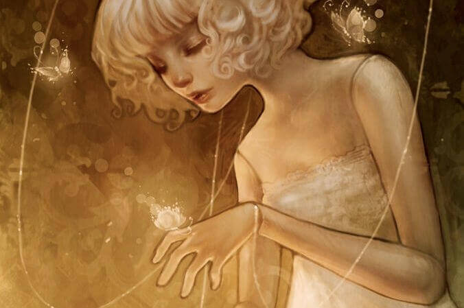 kız, ışık ve kelebekler