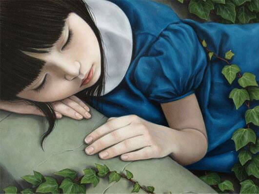 mavi elbiseli uyuyan kız