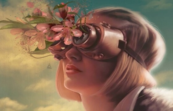 çiçek gözlüklü kadın göğe bakıyor