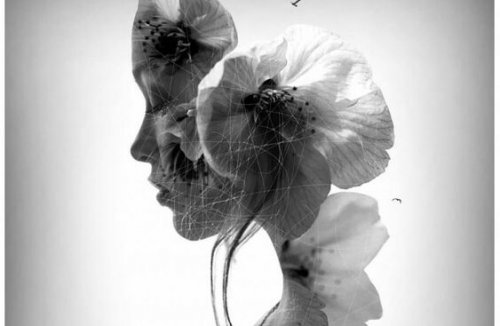 çiçek ile kadın silueti birleşmiş