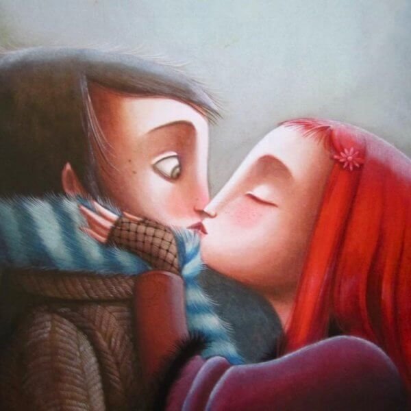 kışın öpüşen çift