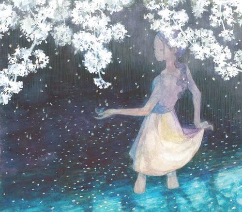 ağaç altında derede kız