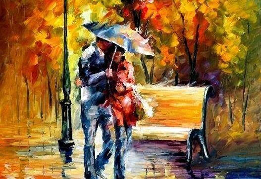 şemsiye altında yürüyen sevgililer