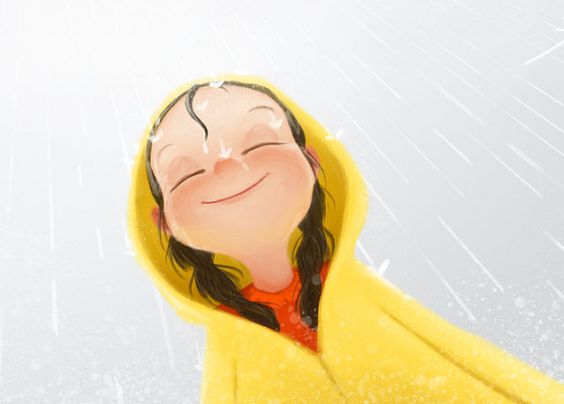 yağmurda ve mutlu