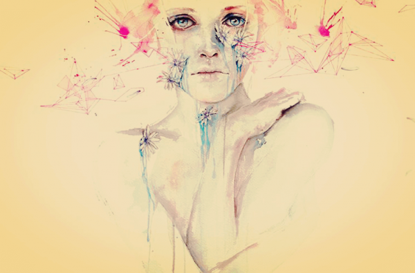 kadın ve boyalı çiçekler