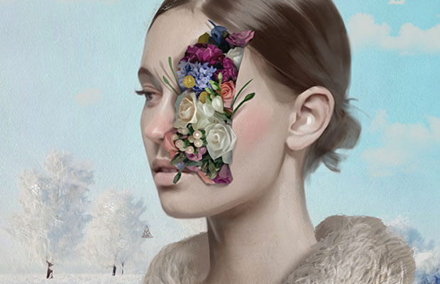 kadının yüzünün yarısı çiçek
