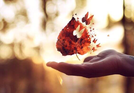 kelebekler halinde uçan yaprak