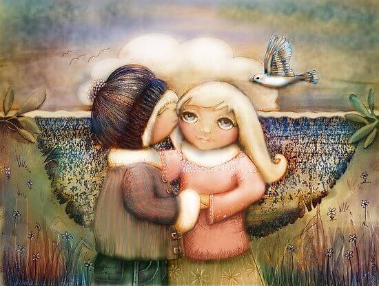 kız çocuk erkek çocuğu öpüyor