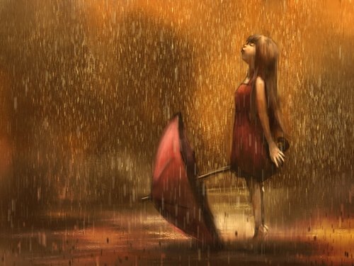 yağmurda şemsiyeli kız