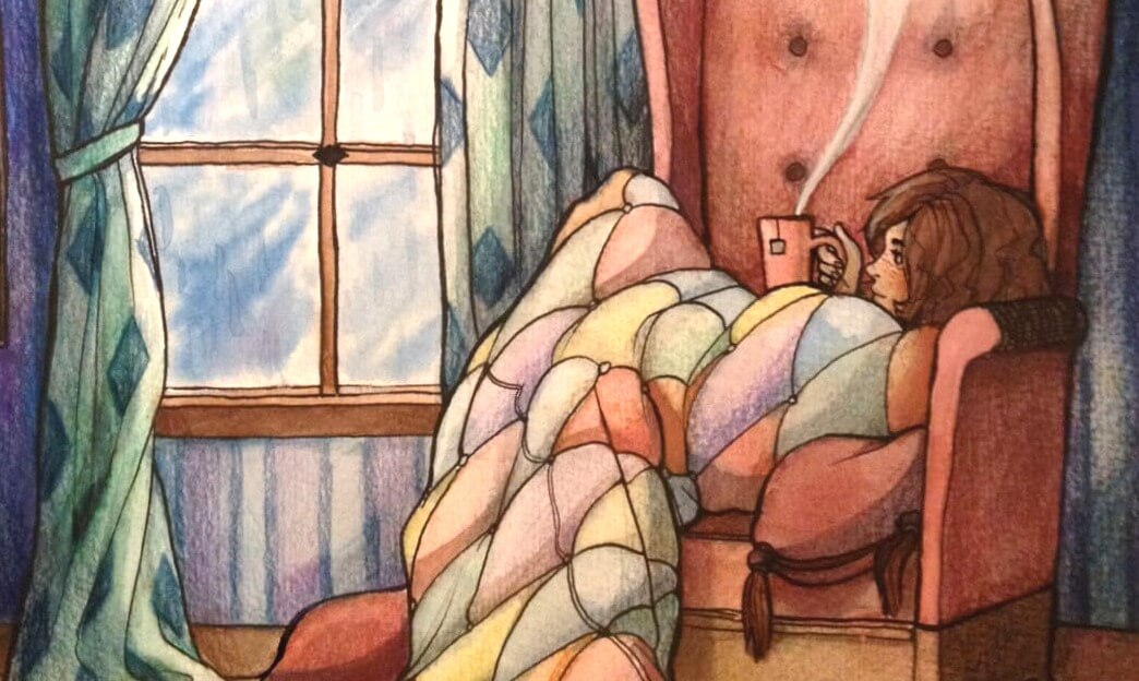 koltukta kahve içen kız