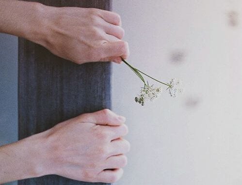 elinde çiçekle tutunmak