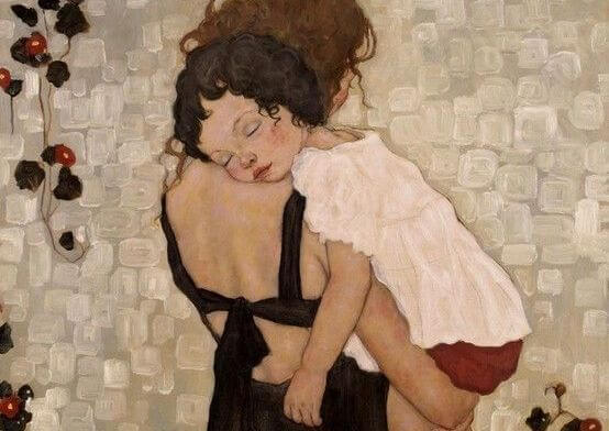 anne ve uyuyan küçük kız