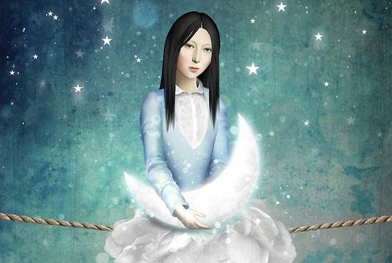 ayı kucağında tutan kadın yıldızlı gece