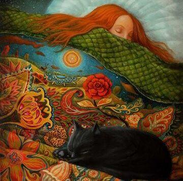 uyuyan kadın ve kedi
