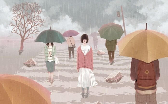 yağmurda şemsiyesiz genç kız