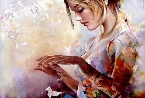 elinde kağıt kuş olan kız