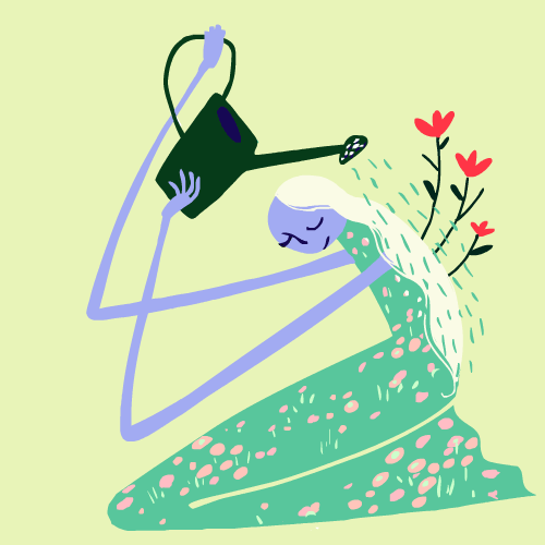 kendini sulayan çiçek kadın