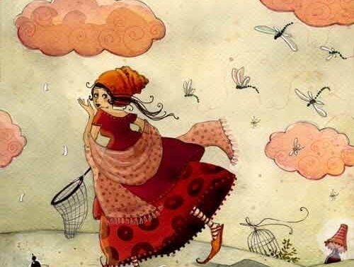 kırmızı elbiseli böcek avcısı