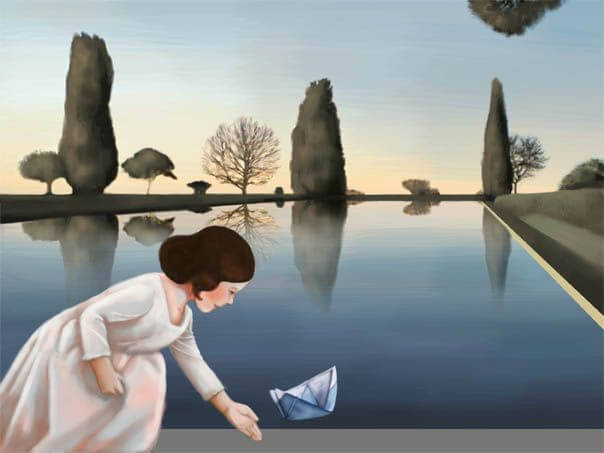 suda kağıt kayık yüzdüren kız