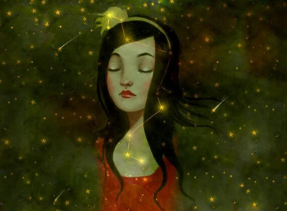 yıldızlar içinde düşünen kız