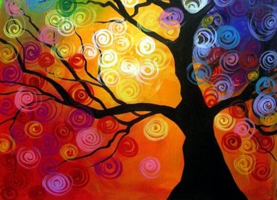 rengarenk çizilmiş ağaç