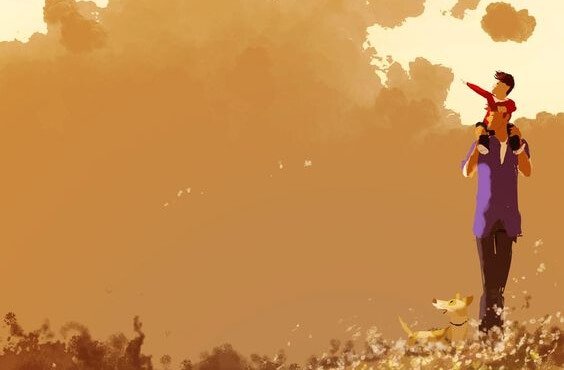 oğlunu omzunda taşıyan baba