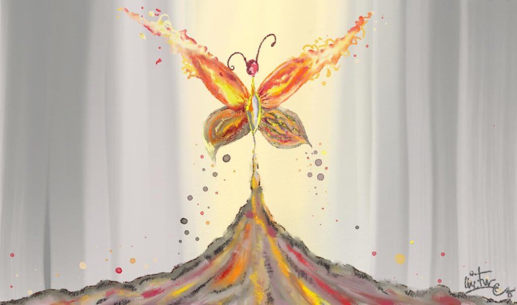yanardağdan çıkan ateş kelebeği çizimi