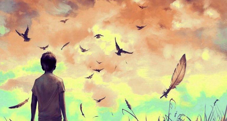 uçan kuşlara bakan adam