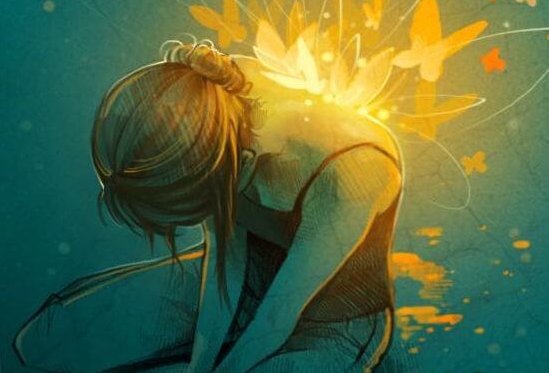 ışıktan kelebek kanatlı kadın