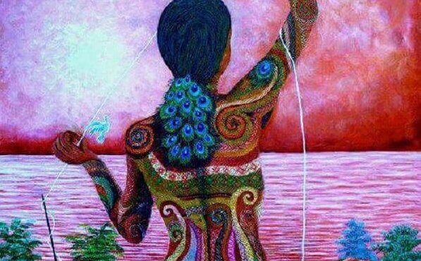 su kıyısında renkli kadın