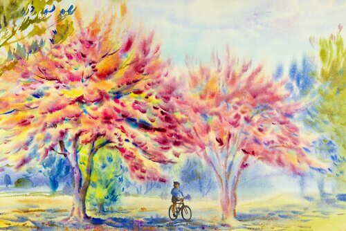 rengarenk ormanda bisiklet sürmek