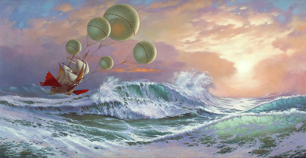 dalgalı denizde balonlu gemi
