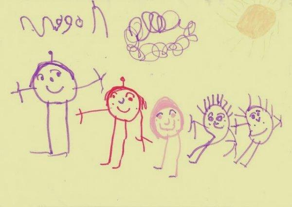 bir çocuğun aile resmi çizimi