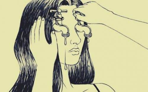 kaygı kadının gözlerindeki çeşme sular akıyor