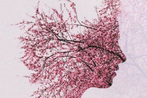 alzheimer hastaları sembolü olan pembe yapraklı insan görünümlü ağaç