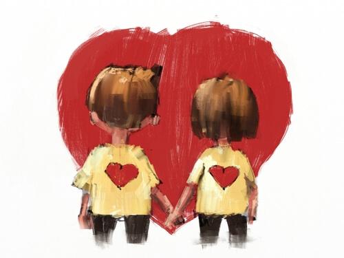 el ele tutuşan çift ve kalp