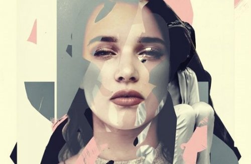 pastel renkler ve geometrik şekillerle dolu kadın yüzü