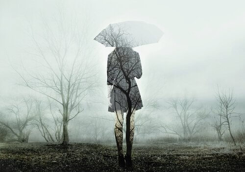 şemsiye altında kadın