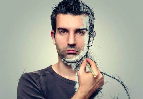 kendini çizen genç bir erkek