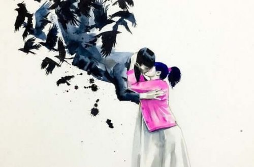 Öpüşen iki kişinin çizimi.